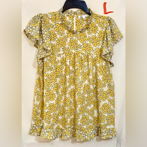 Top Floral Madewell En Coton XL - Manches Papillons, Motif Fleuri Blanc/rose/jaune - Occasion Très Bon état